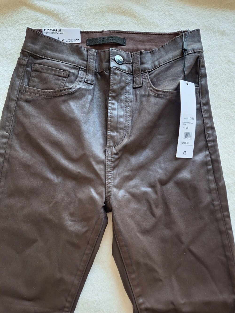 Joe's Jeans The Charlie High Rise Coated Skinny Ankle Pants 25 Glazed Brown NWT - Picture 2 of 8